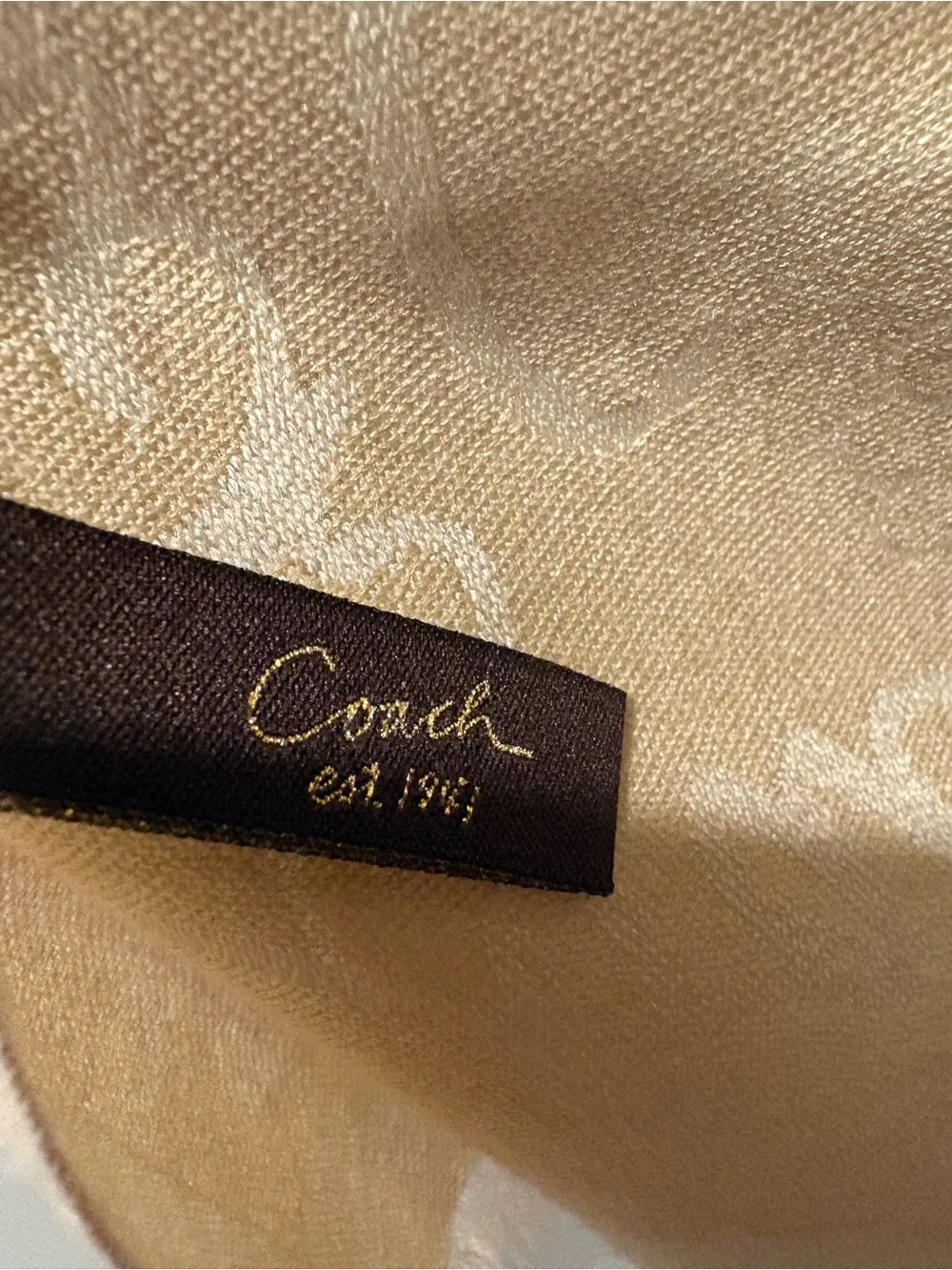 Coach Cream Script-Print scarf pashmina shawl with flowers logo silk wool As Is